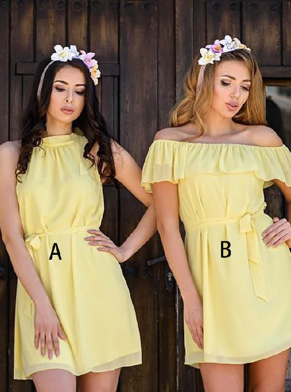 Little red dresses (LRDs) for womenJewel/Off-The-Shoulder A/B Pattern Daffodil Chiffon Bridesmaid Dress with Sash OB117