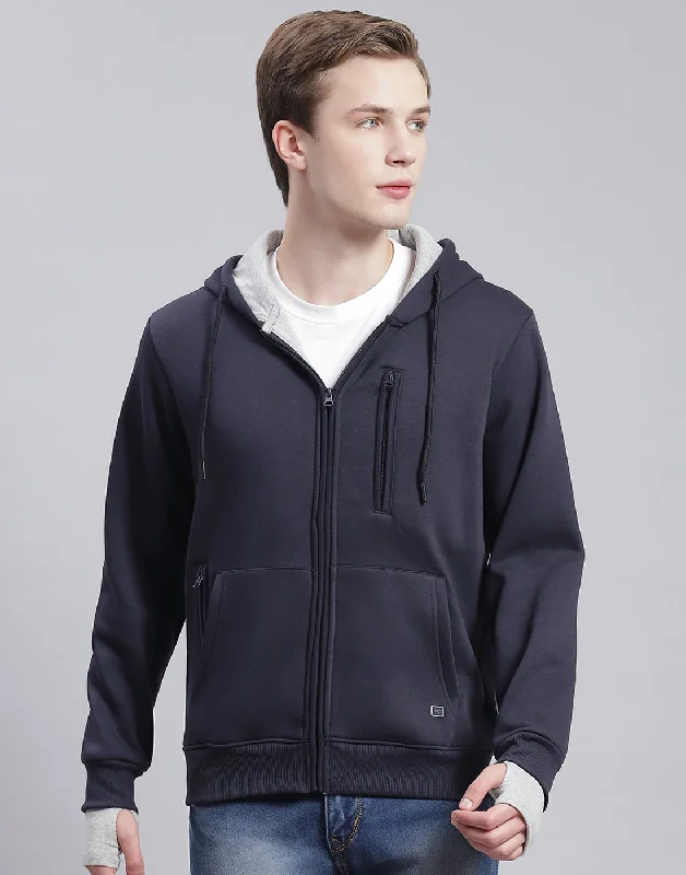 men's sports shirts for cycling toursMen Navy Blue Solid Hooded Full Sleeve Sweatshirt