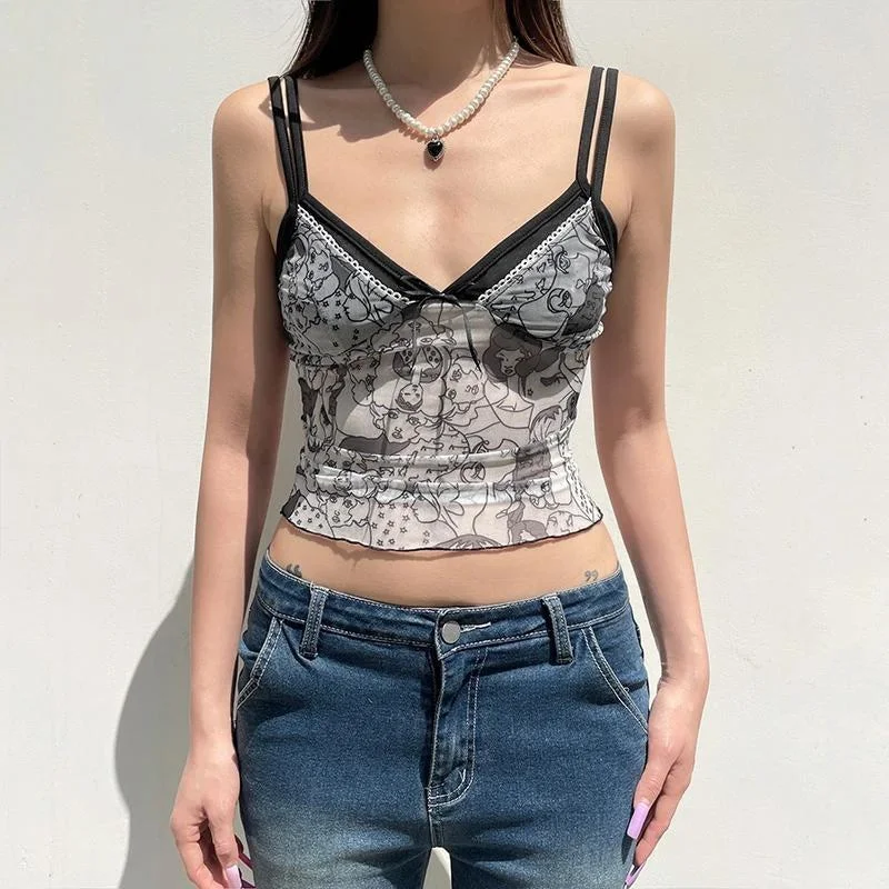 Solid color women's topsY2K Grunge Mesh Top