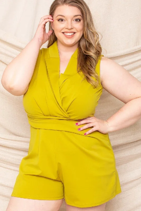 Lace-up women's pantsCollared Neck Plus Size Romper