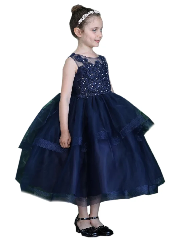 Solid color dresses for womenBig Girls Navy Illusion Neckline Lace Organza Junior Bridesmaid Dress 8-16