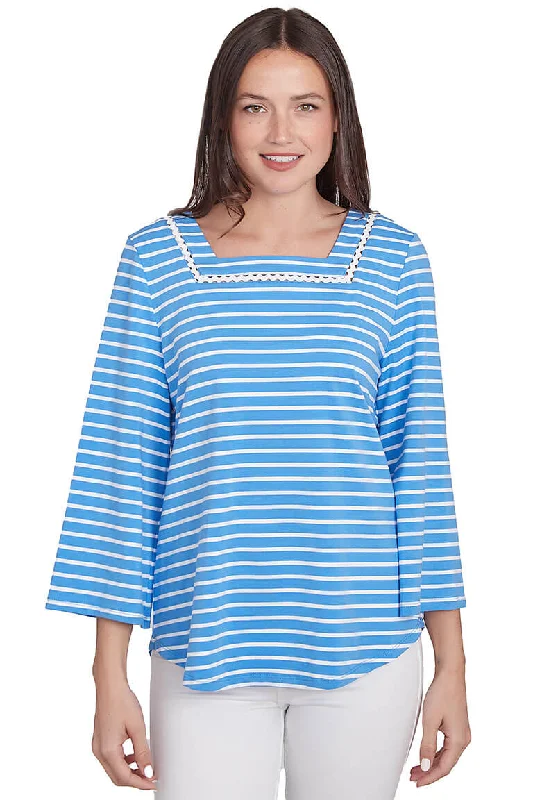 Metallic women's topsPetite Bella Vista Striped Square Neck Top