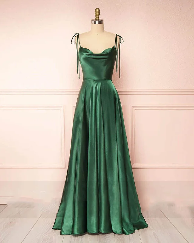 Custom-made dresses for personalized fitsSexy Satin A Line  Dark Green Prom Nigh Gown Wedding Guests Dresses for Wedding PL110271
