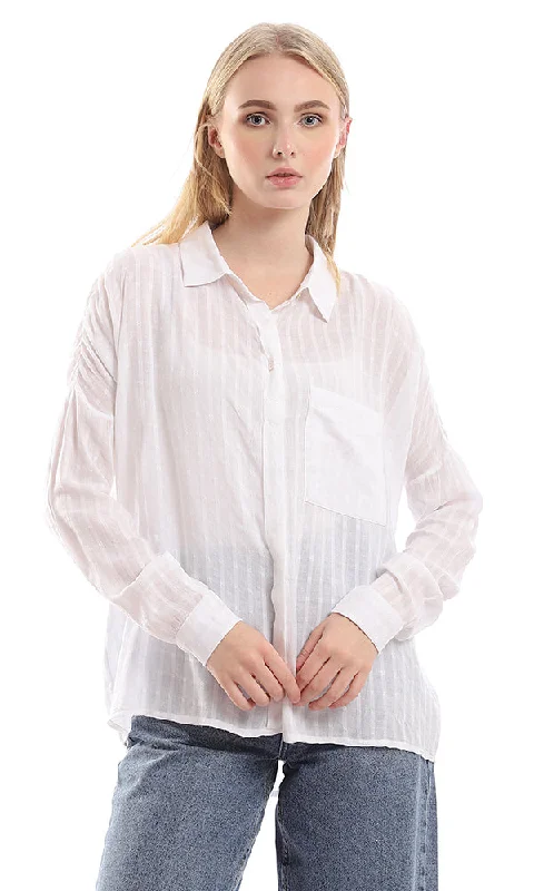 Yoga women's tops97060 Self Striped & Stitched Side Pocket White Shirt