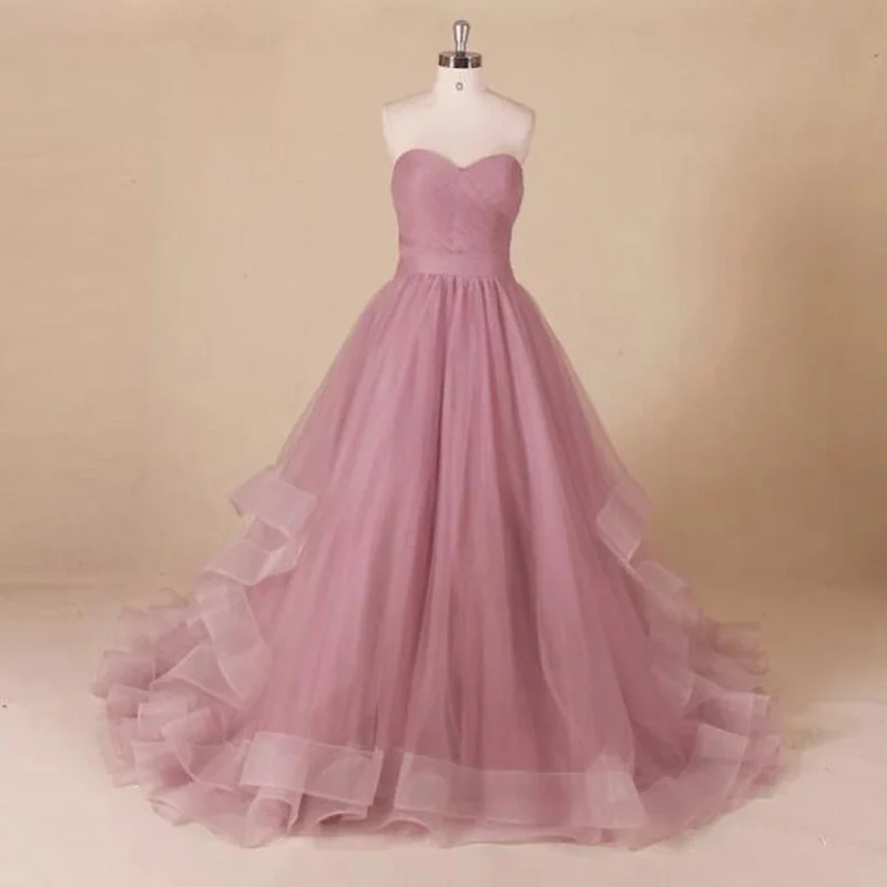 Ruched dresses for womenPerfect  robe de bal longue Sweetheart  Long Tulle Prom Dress A Line wedding Dresses