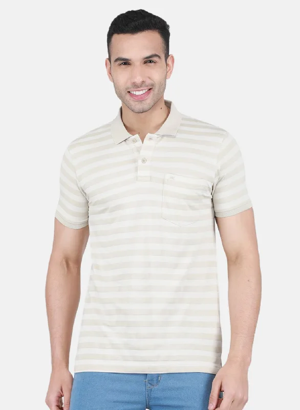 slim-fit short-sleeved shirts for menMen Beige Stripe T-Shirt