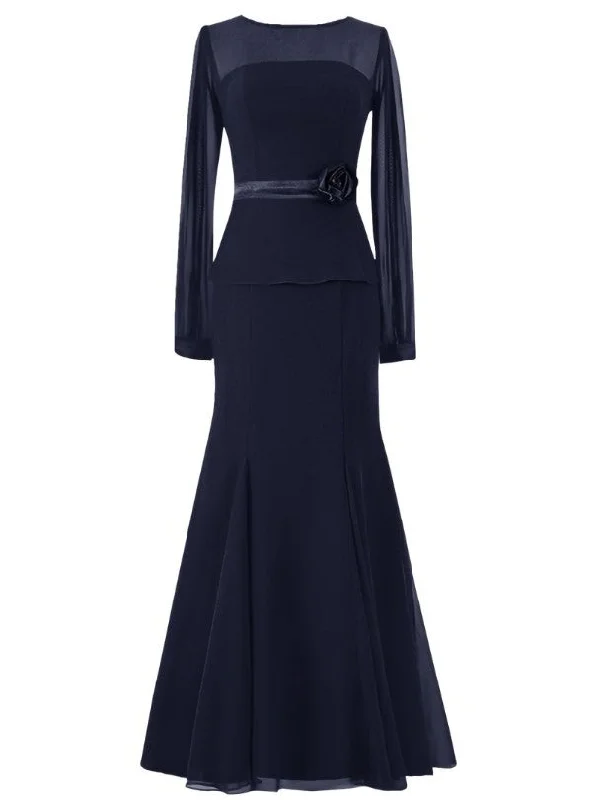 Off-the-shoulder dresses for womenNew Mermaid Long Sleeves Ribbon Trumpet Mother of the Bride Dress