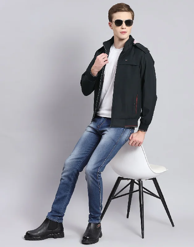 men's Harris tweed jacketsMen Black Solid Hooded Full Sleeve Jacket