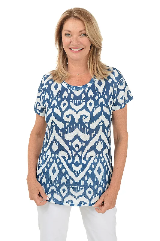 Athletic women's topsMidnight Ikat Slub Knit Short Sleeve Top