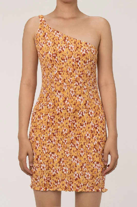 Long flowy dresses for womenAsymmetric One Shoulder Ditsy Floral Sleeveless Smocked Summer Mini Dress
