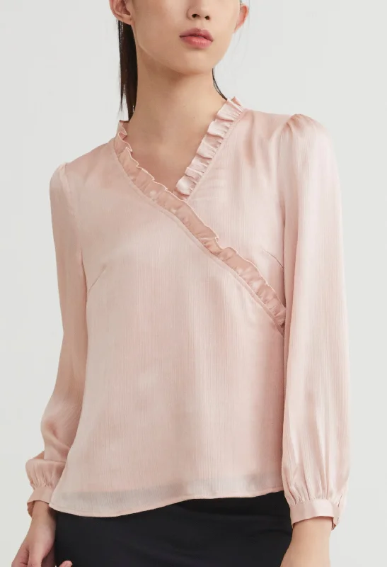Tall women's topsRuffled Faux Wrap Long Sleeve Blouse