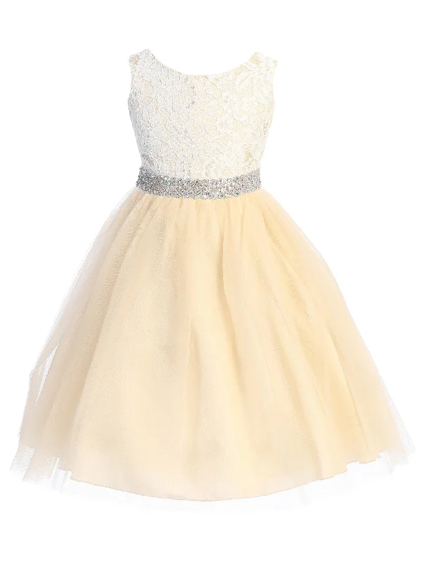 Workout dresses for active lifestylesBig Girls Champagne Lace Thick Crystal Belt Junior Bridesmaid Dress 8-12