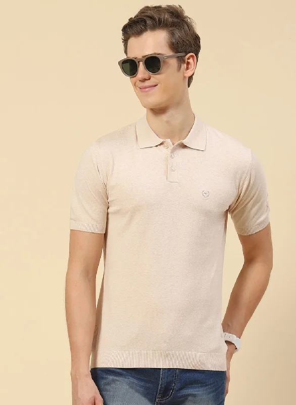 loose-fit short-sleeved shirtsMen Beige Plain T-Shirt