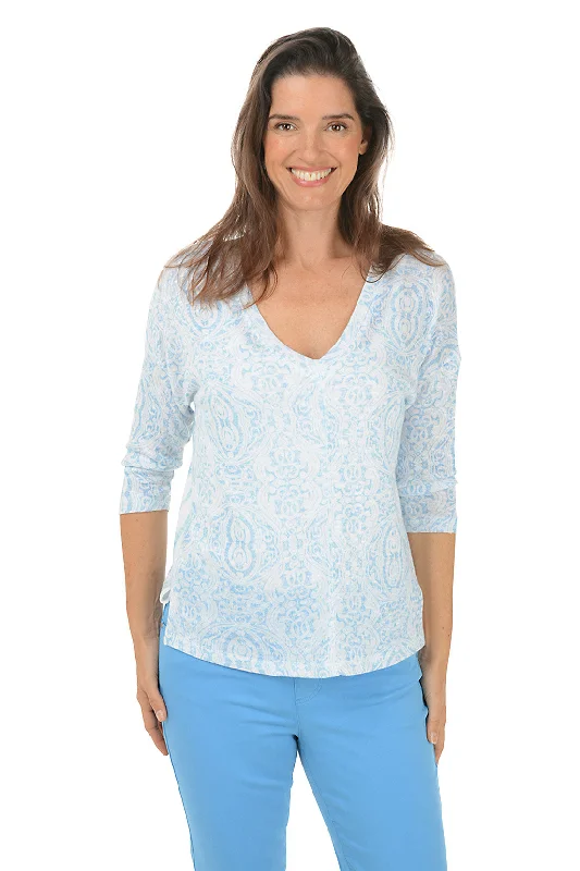 Embellished women's topsDamask Medallion V-Neck Knit Top
