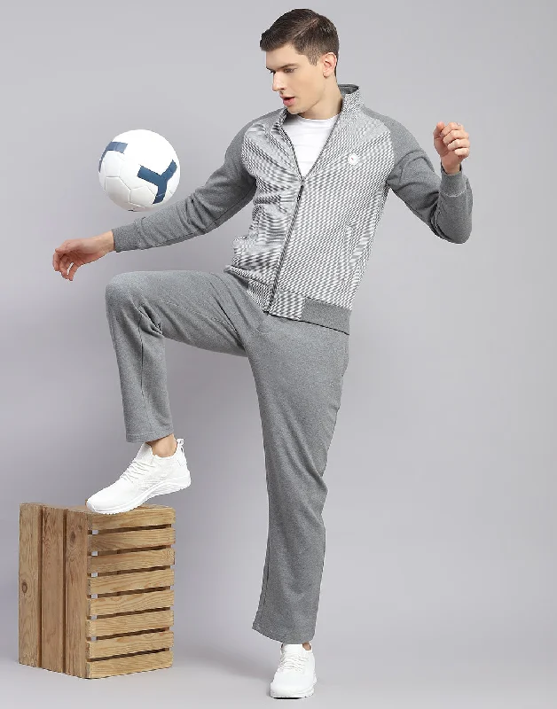 men's sports shirts with sublimated printsMen Grey Solid Stand Collar Full Sleeve Tracksuit