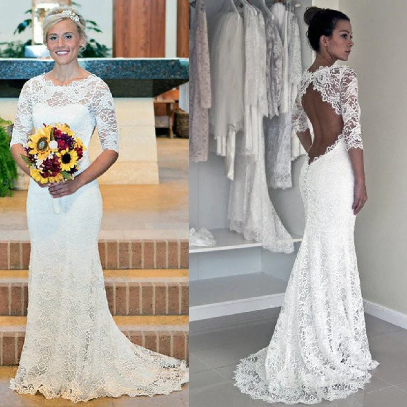 Shift dresses for womenLong Sleeve Lace Open Back Mermaid Wedding Dresses,  2017 Long Custom Wedding Gowns, Affordable Bridal Dresses, 17117