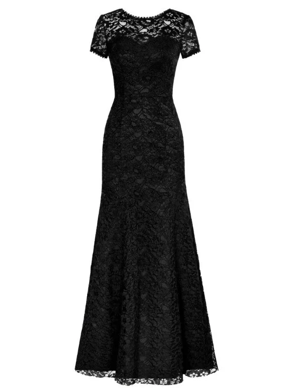 Halter dresses for womenNoble Scoop Neck Short Sleeves Lace Mermaid Mother Of The Bride Dress