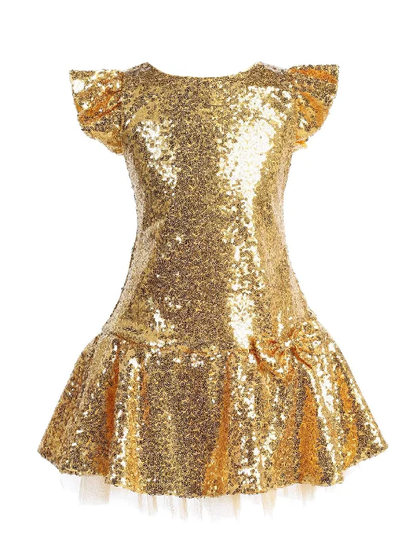 Motherhood dresses for pregnant womenBig Girls Gold Sequin Ruffle Tutu Junior Bridesmaid Dress 8-12