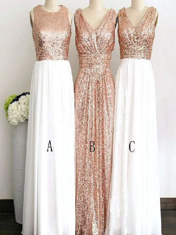 Vintage-inspired dresses for retro fashion loversRound/V-neck A/B/C Rose Gold Pattern Long Sequins Bridesmaid Dress OB135