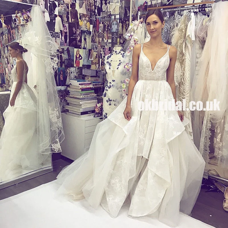 Velvet dresses for womenUnique Lace A-Line Wedding Dress, Backless Tulle V-Neck Charming Wedding Dress, KX9