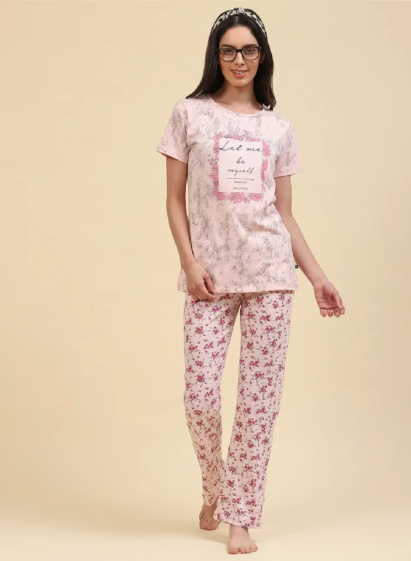 Sustainable women's bottomsWomen Pink Printed Lower Set