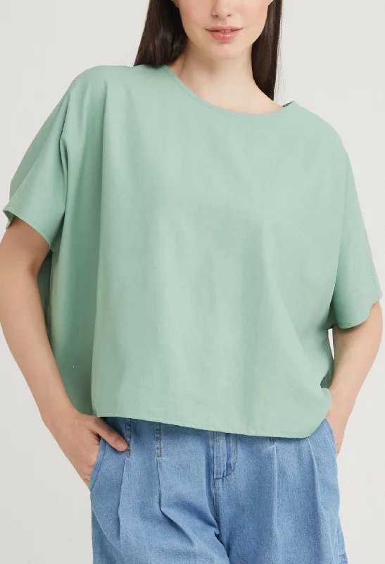 Stretchy women's topsRound Neck Straight Cut Blouse