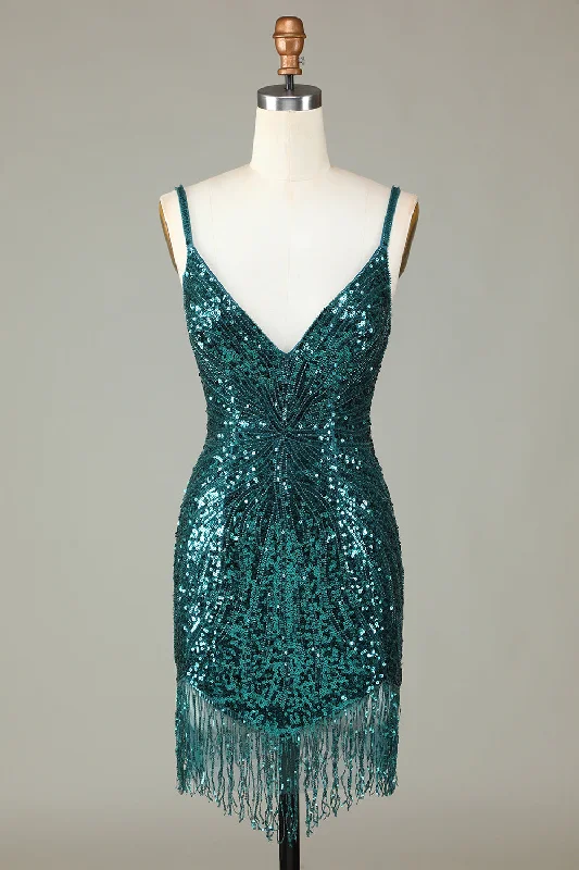 Sleeveless dresses for womenSparkly Peacock Blue Bodycon Lace-Up Back Short Homecoming Dress with Beading