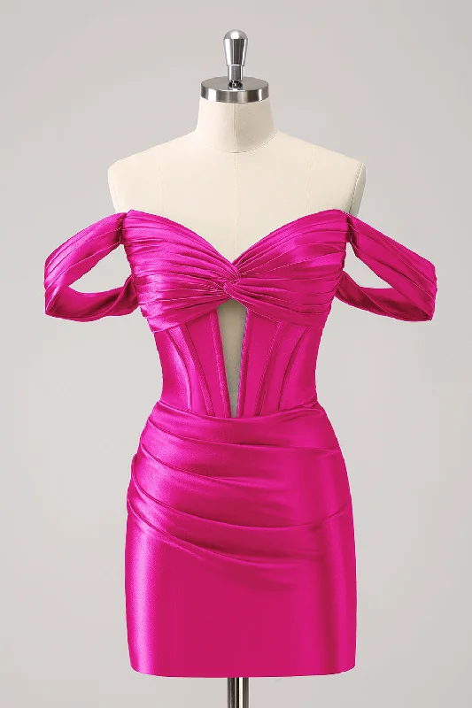 Corduroy dresses for womenStylish Fuchsia Bodycon Off The Shoulder Hollow Out Corset Short Homecoming Dress