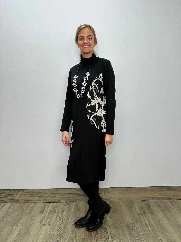 Geometric print women's topsBlack Long Sleeve Cowl Neck Trinity Dress