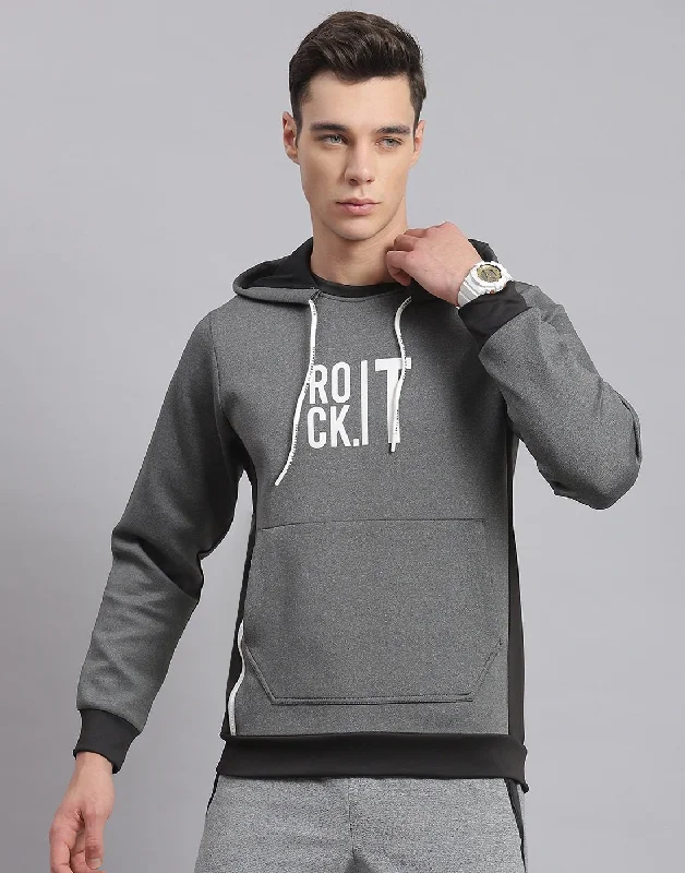 men's high-performance shirtsMen Grey Solid Hooded Full Sleeve Sweatshirt