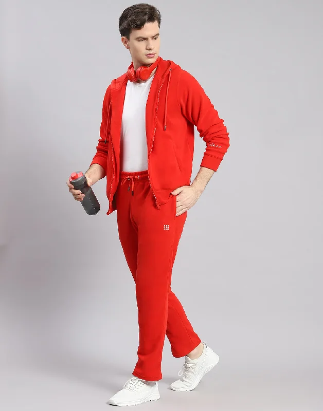 men's breathable sports shirtsMen Red Solid Hooded Full Sleeve Tracksuit