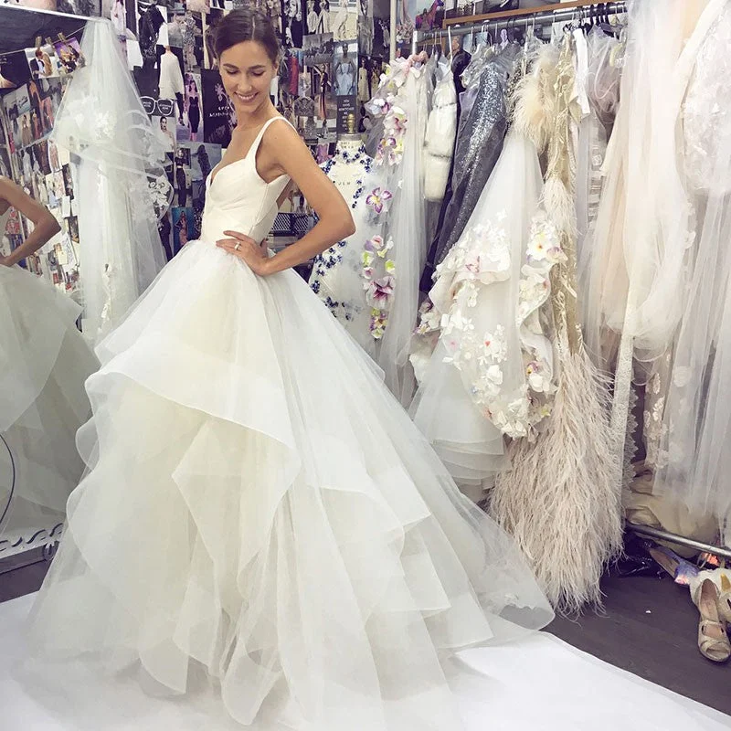 Solid color dresses for womenCheap A-Line Tulle Wedding Dress, Elegant Organza Backless Bridal Dress, LB0931