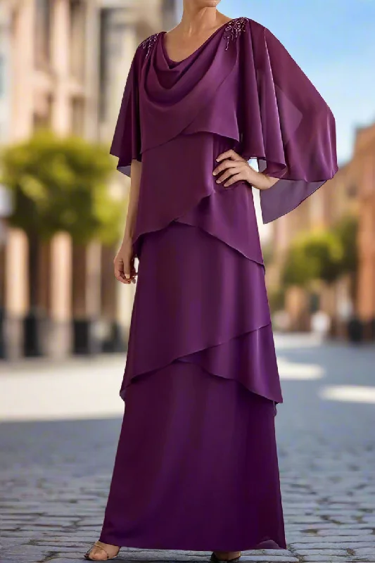 Denim dresses for womenCowl Neck Layers Chiffon Mother of the Bride Dress