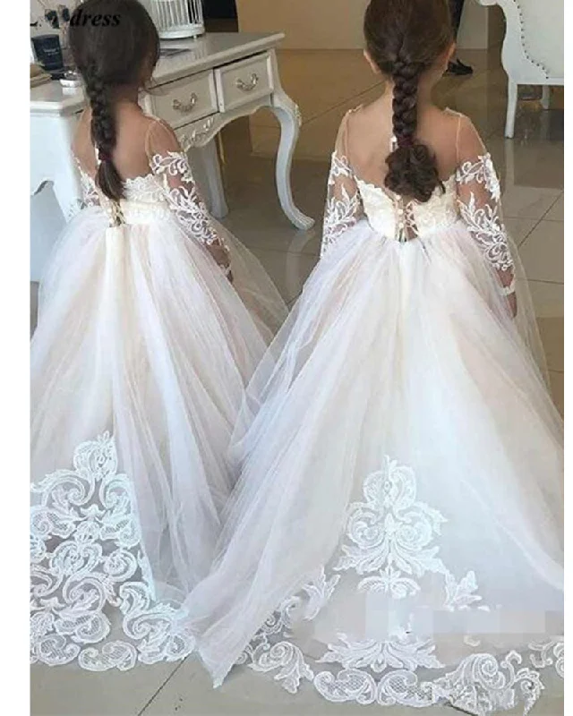 Tall women's dressesBeautiful Long Sleeves Vintage Lace Flower Girl Dress Kids Wedding Dress FG0822