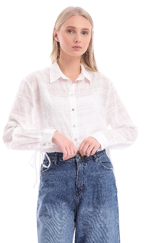 Fitted women's tops95772 Side Drawstrings White Cropped Summer Shirt