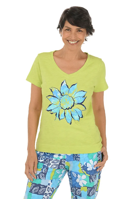 High-street women's topsDaiquiri Painted Sunflower V-Neck Tee