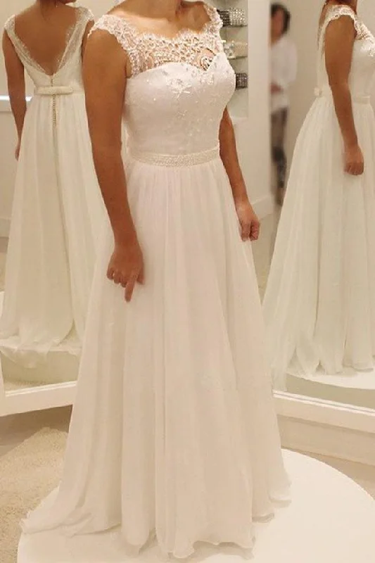 Bohemian women's dressesRoycebridal Fabulous Chiffon Lace Cap Sleeve Beach Wedding Dresses, Cheap Bridal Dresses, MW101