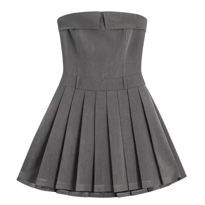 Striped dresses for womenPleated Mini Dress in Grey