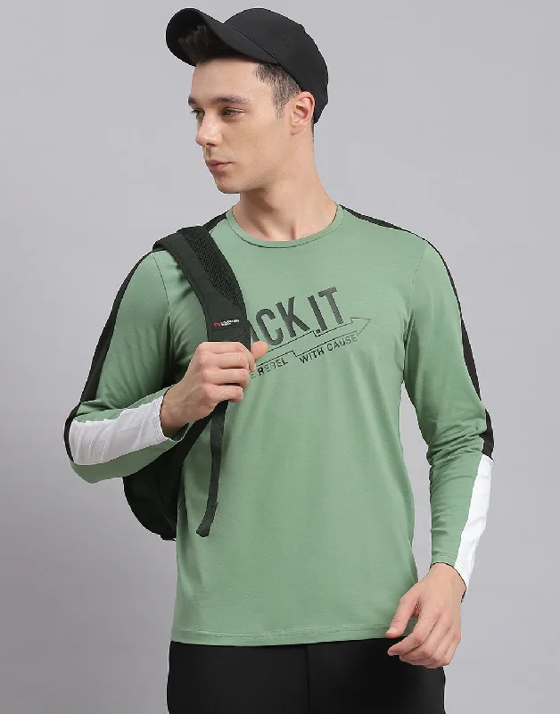 men's sports shirts designed for maximum comfort and performanceMen Green Printed Round Neck Full Sleeve Active T-Shirt