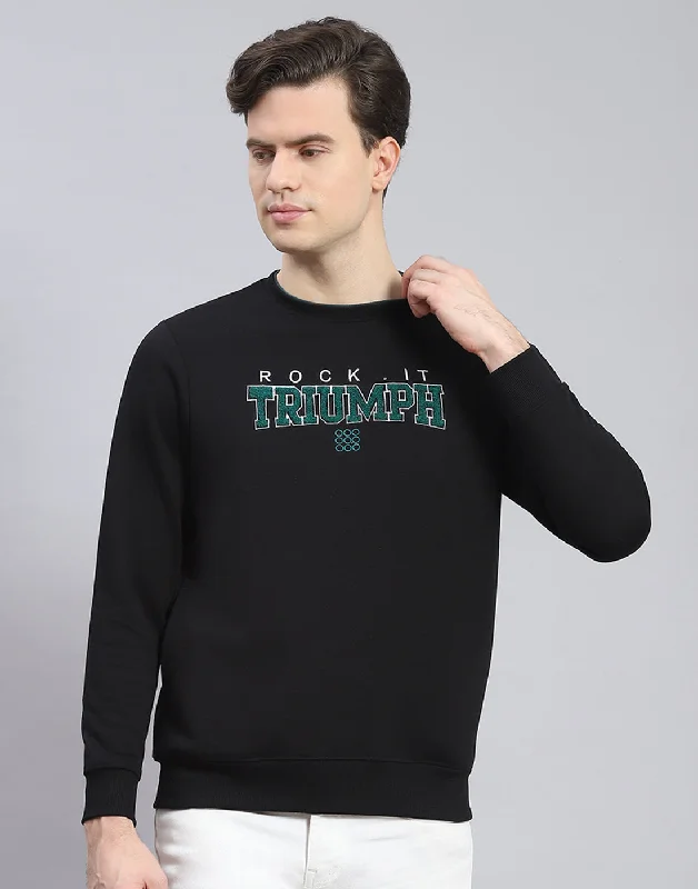 men's tennis shirtsMen Black Solid Round Neck Full Sleeve Sweatshirt
