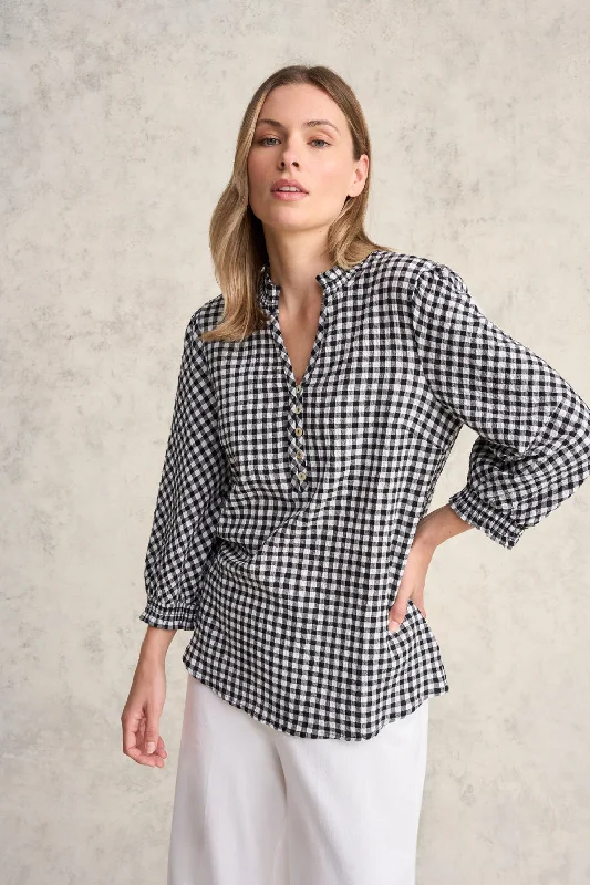 Running women's topsCotton Gingham Blouse - Black & White Gingham