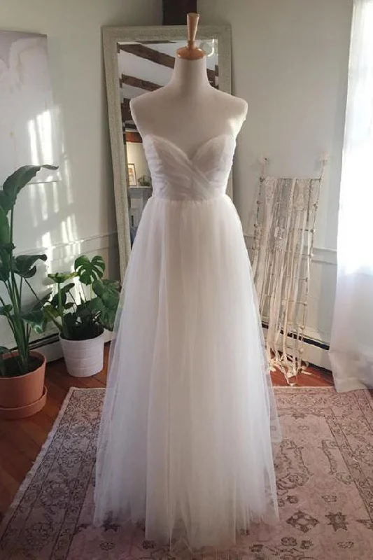 Little white dresses (LWDs) for womenRoycebridal Simple Tulle Floor Length Open Back Sweetheart Strapless Wedding Dresses, MW217