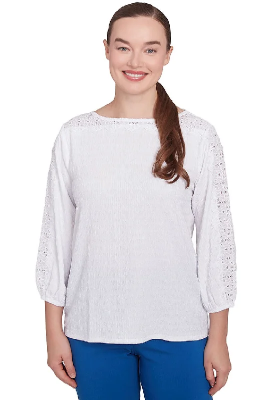 Floral print women's topsPetite Bella Vista Eyelet Lace Textured Blouse