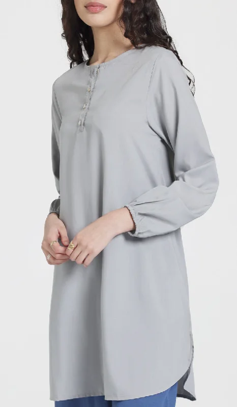 Long-sleeved dresses for womenDarya Mostly Cotton Simple Everyday Tunic - Pearl