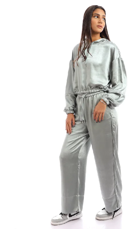 Water-resistant women's tops96200 Trendy Cropped Hoodie With Elastic Trim - Mint Green