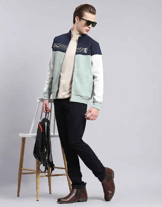 men's custom sports shirtsMen Green Solid Stand Collar Full Sleeve Sweatshirt