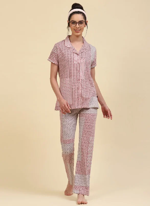 Machine-washable women's bottomsWomen Pink Printed Lower Set
