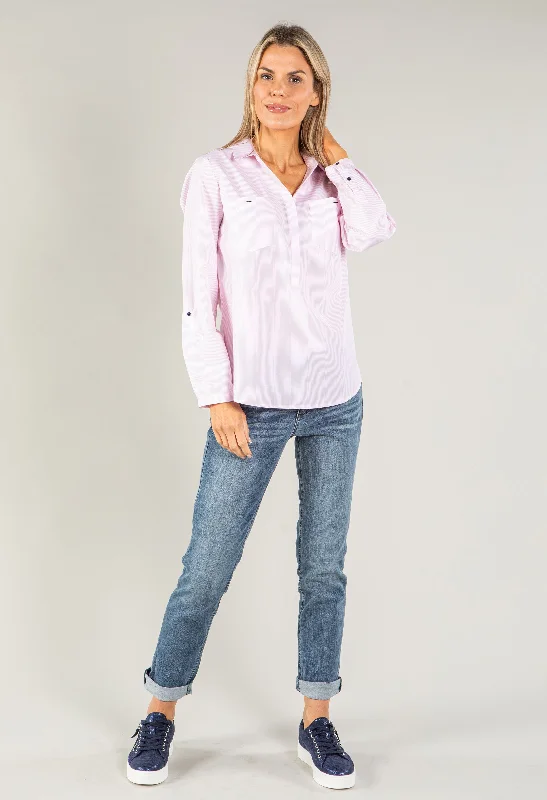 Olive green women's topsLight Striped Pullover Shirt