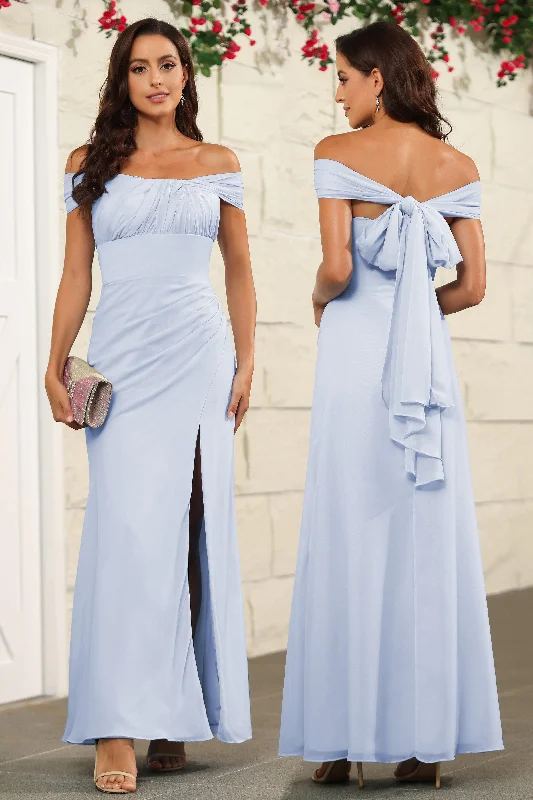 Winter dresses for cold weatherChic Off The Shoulder Chiffon Bridesmaid Dresses