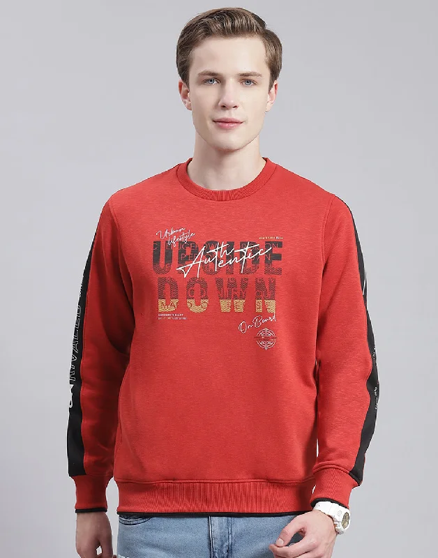 men's sports shirts for competitive athletesMen Red Printed Round Neck Full Sleeve Sweatshirt